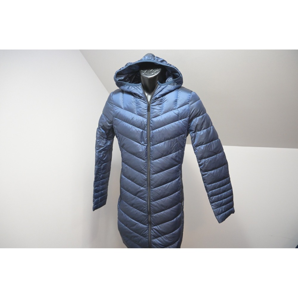 Saks Fifth Avenue Puffer Jacket Women Small Blue Hooded Down Fill Excellent